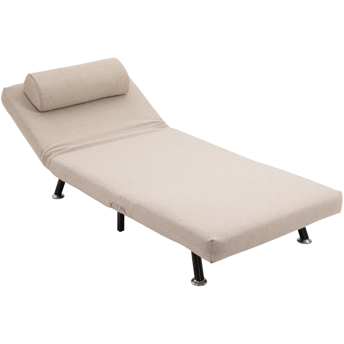 Sleeping chair, folding chair with bed function, back cushion, folding relaxation chair in linen look, adjustable backrest, load capacity up to 150 kg, for living room, beige