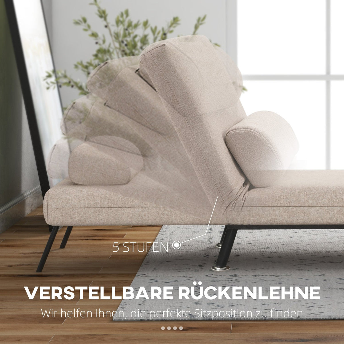 Sleeping chair, folding chair with bed function, back cushion, folding relaxation chair in linen look, adjustable backrest, load capacity up to 150 kg, for living room, beige
