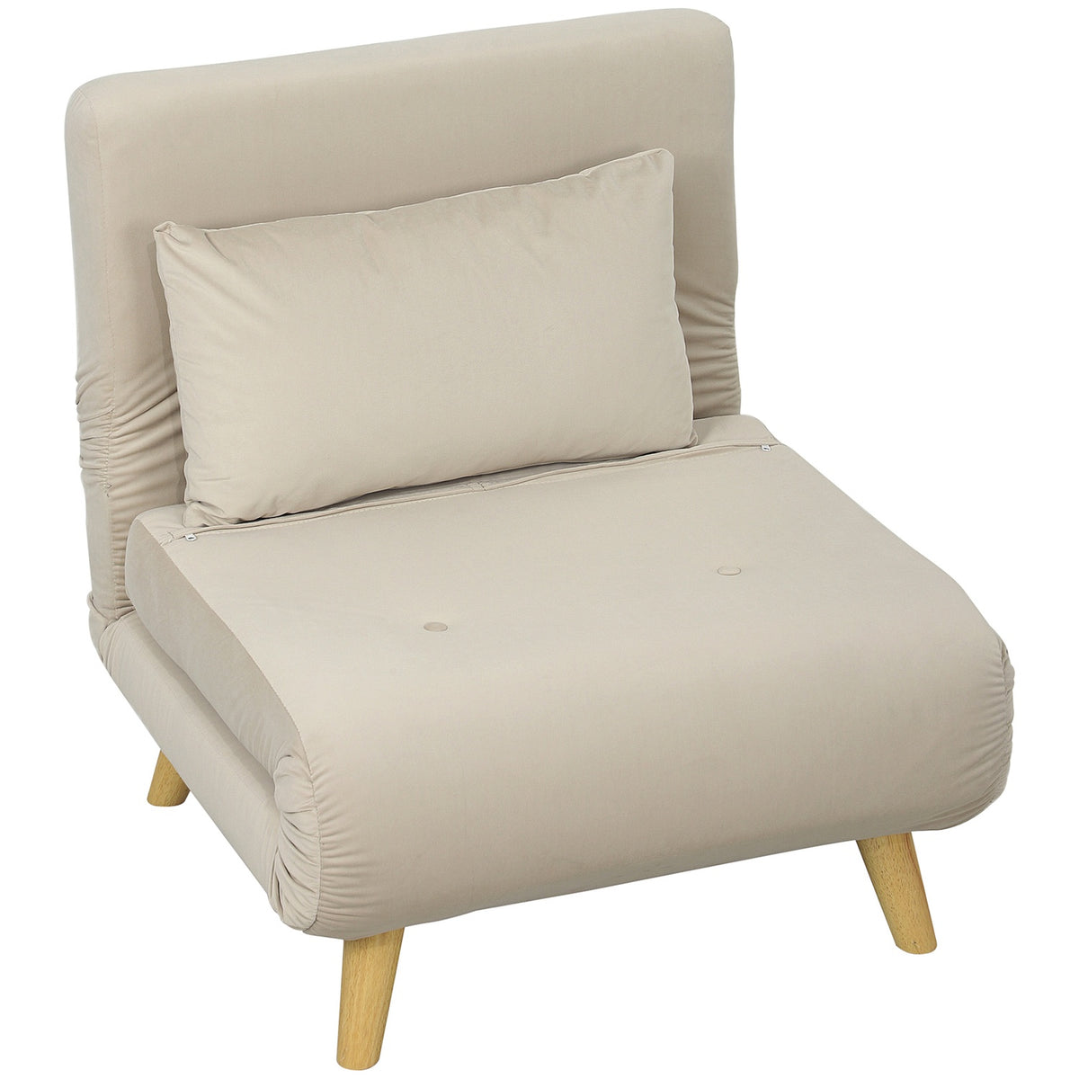 Sleeping chair, folding chair with bed function, decorative cushions, folding relaxation chair with adjustable backrest in velvet look, for living room, beige