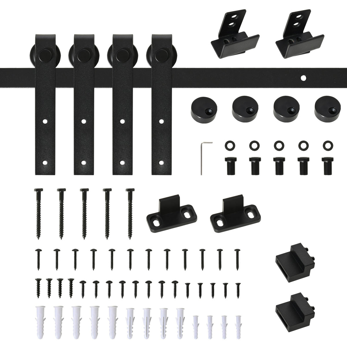 Sliding Door Fitting For Double Doors, Track With Accessories, Carbon Steel, Black, 200X0.6X18Cm