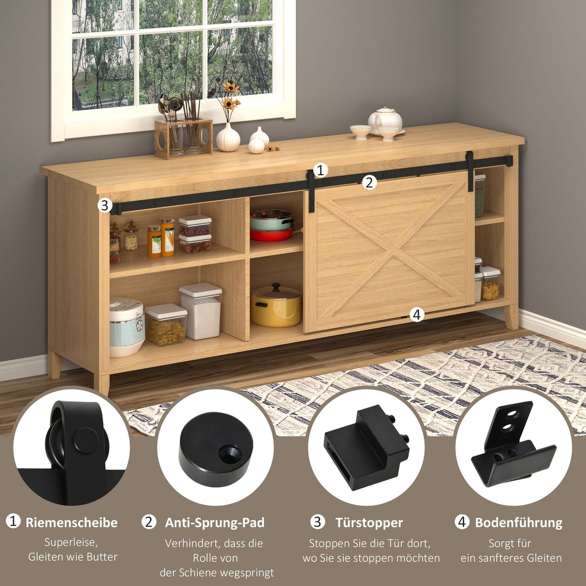 Sliding Door Fitting For Single Sliding Door, Running Track With Accessories, Carbon Steel, Black, 200X0.6X18Cm
