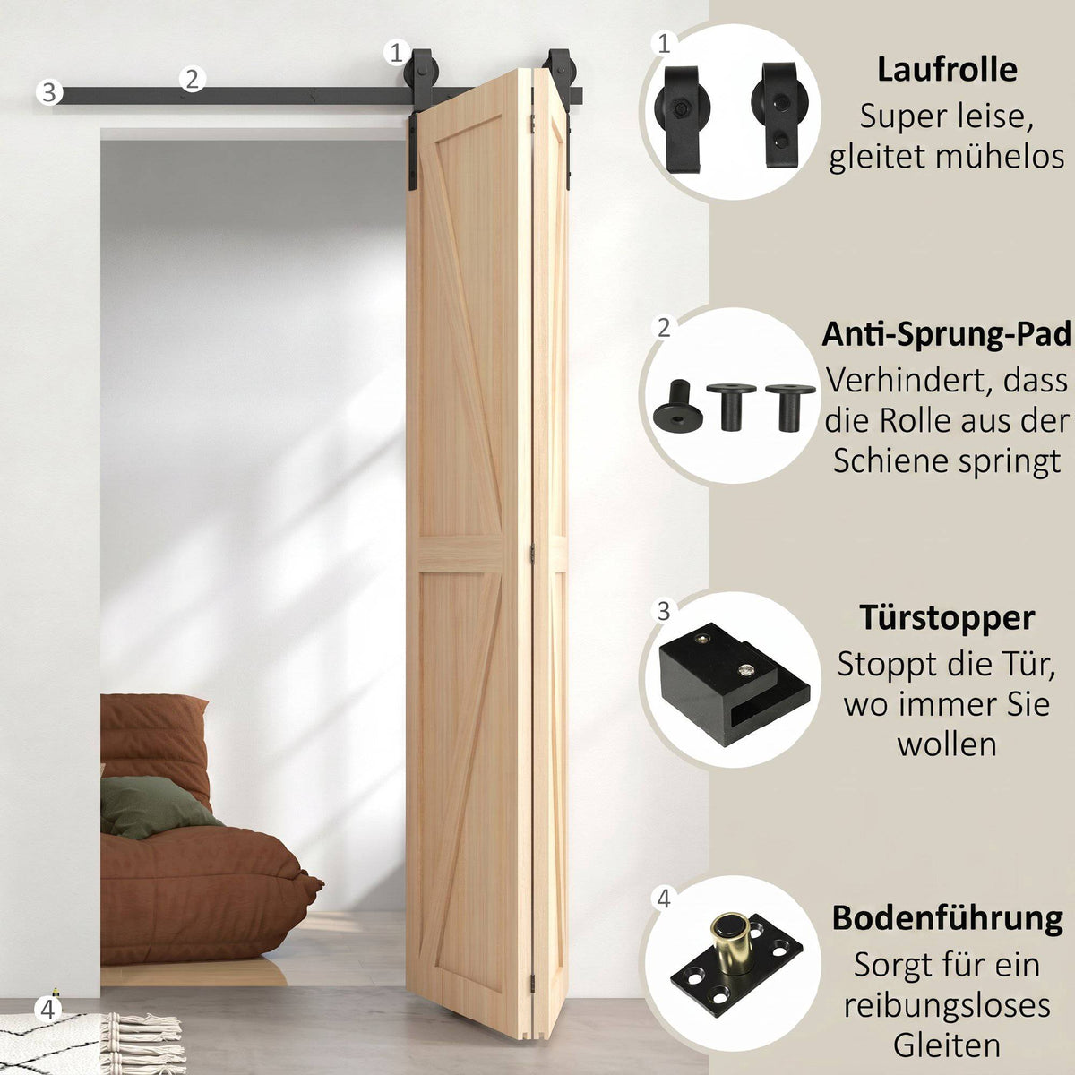 Sliding Door Hardware Kit, 122 cm Carbon Steel, Black