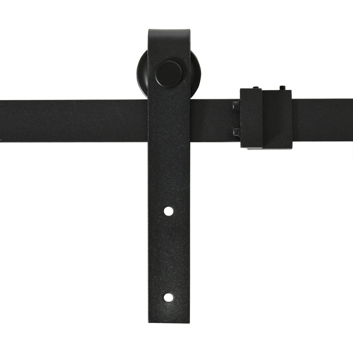 Sliding Door System For Double Wooden Doors, Running Track With Accessories, Carbon Steel, Black, 183X0.6X18Cm