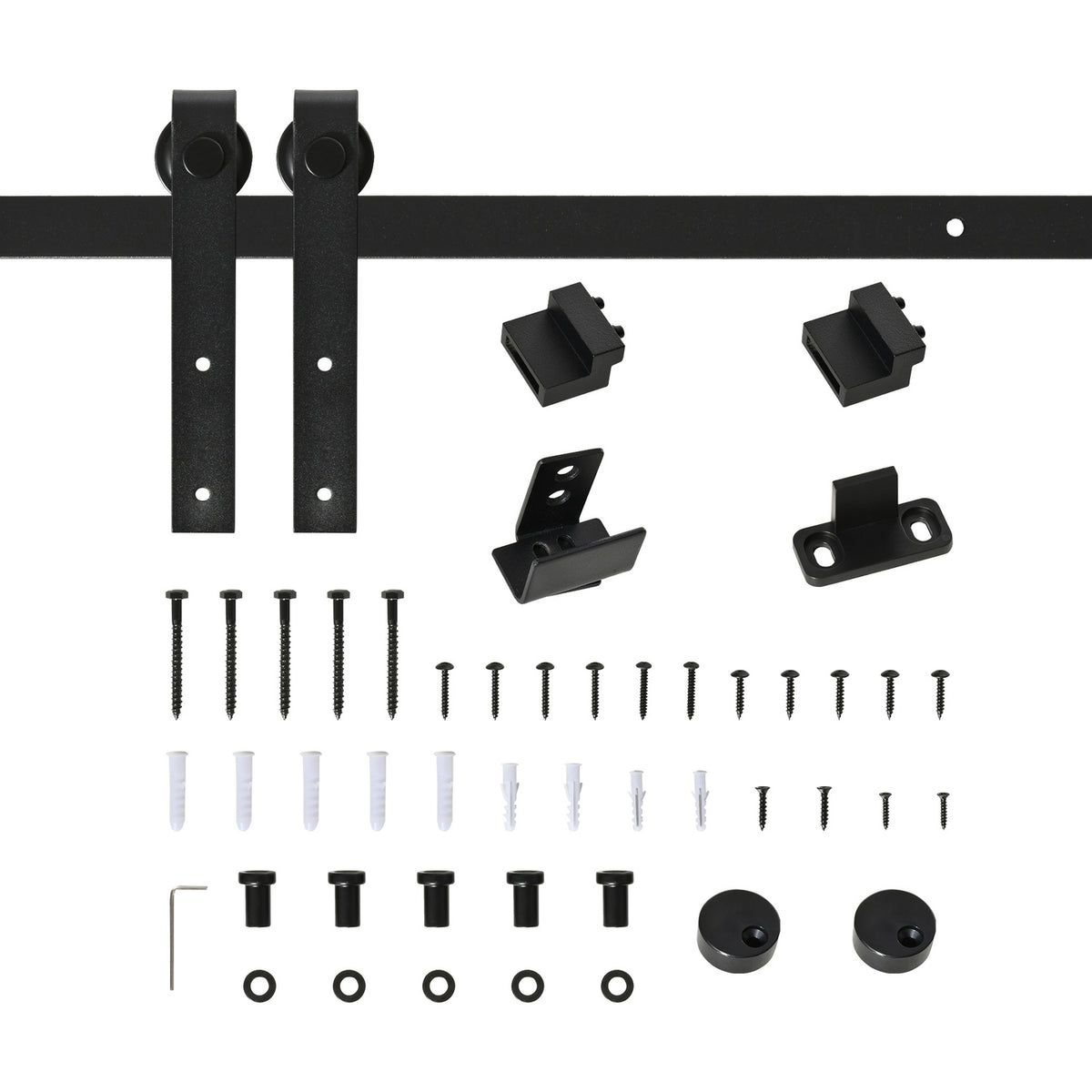Sliding Door System For Single Sliding Door, Running Track With Accessories, Carbon Steel, Black, 183X0.6X18Cm