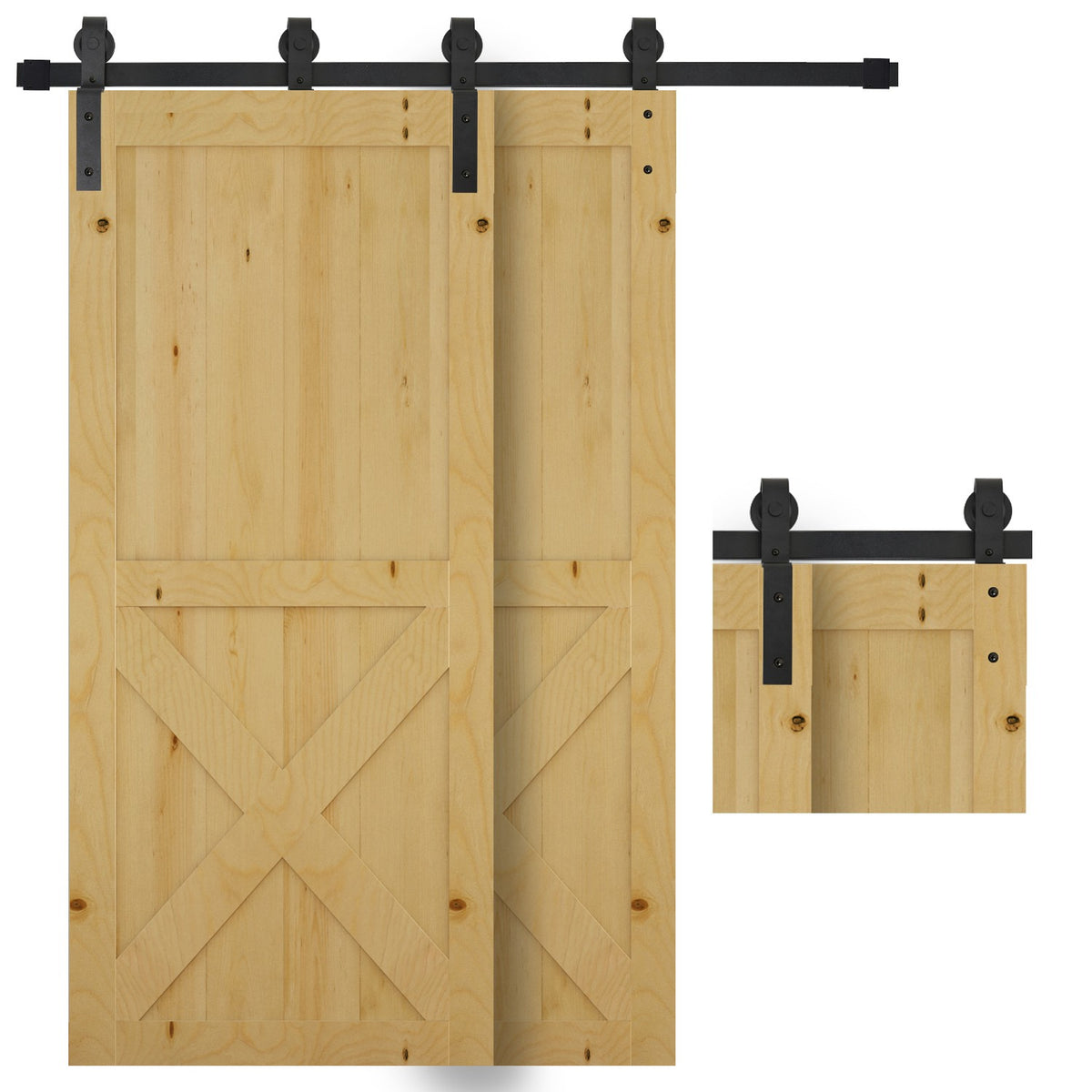 Sliding Door System For Wooden Sliding Door Track With 9 Accessories Carbon Steel Black