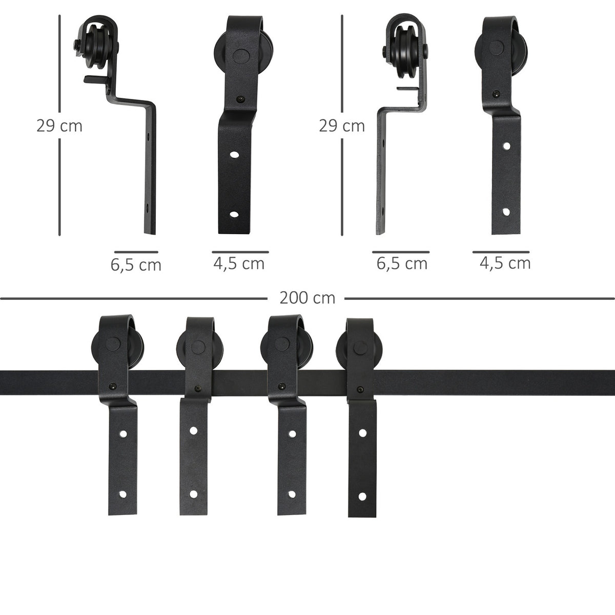 Sliding Door System For Wooden Sliding Door Track With 9 Accessories Carbon Steel Black
