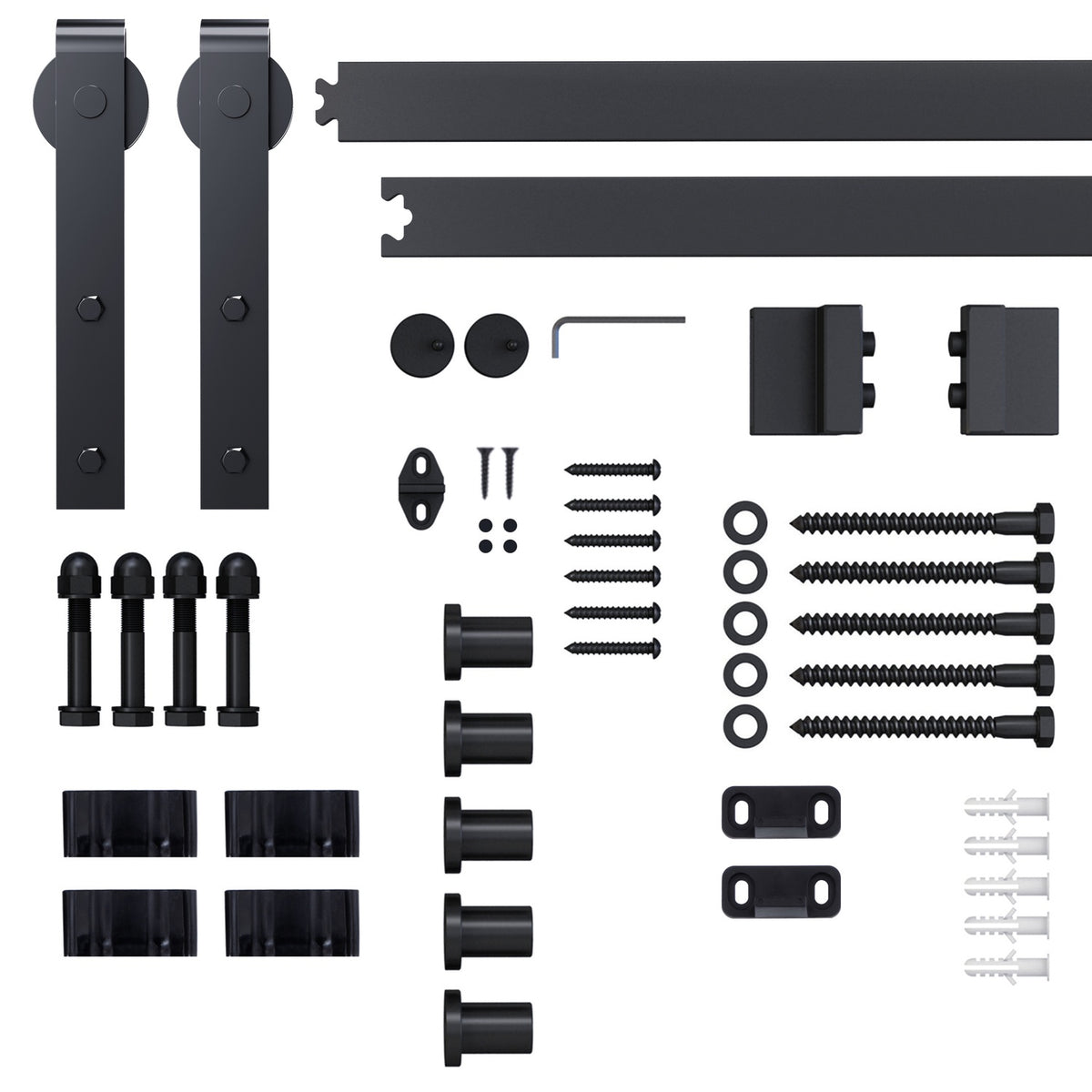 Sliding Door System Running Track Complete Set With Screws, Sliding Door Fittings Set, Carbon Steel, Black, 200X40X0.6Cm