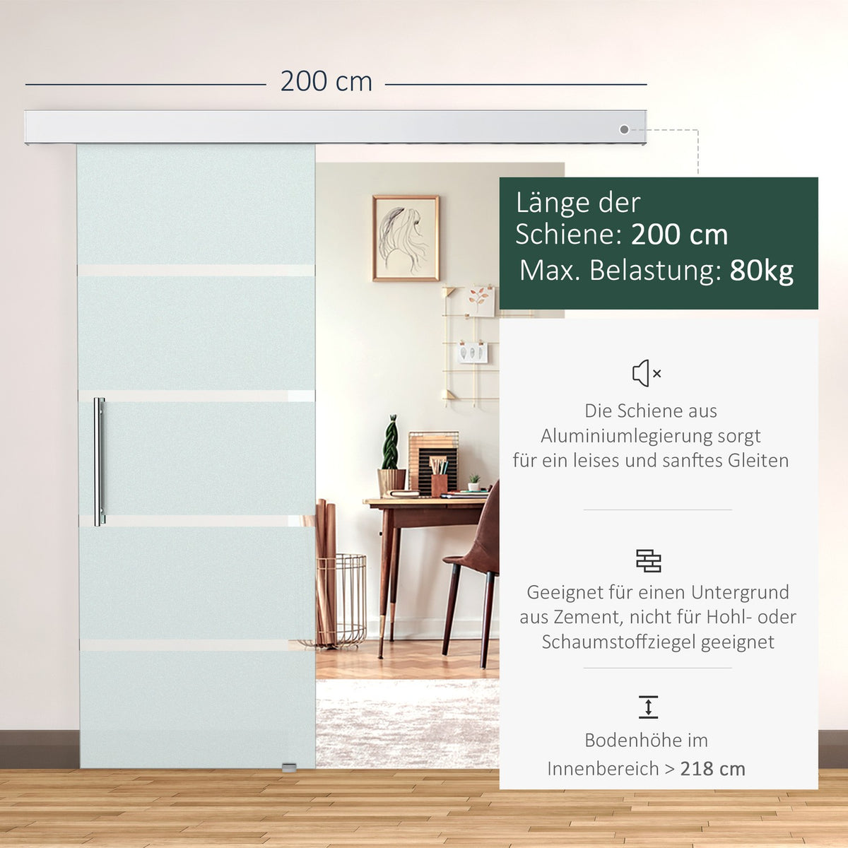 Sliding Glass Door With Handle Bar And Satin Stripes, 2050X775 Mm