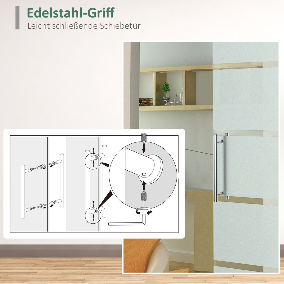 Sliding Glass Door With Handle Bar And Satin Stripes, 2050X775 Mm