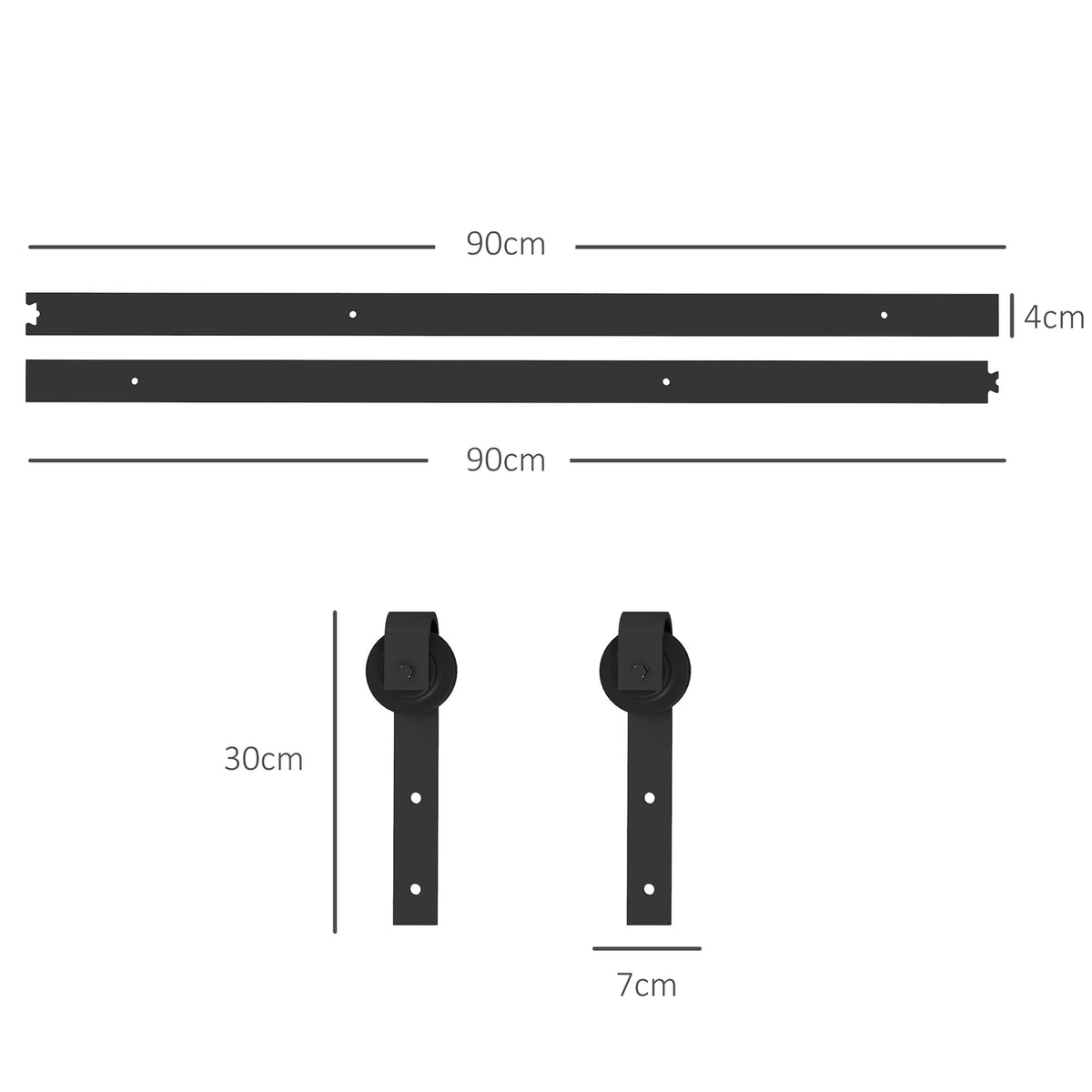 Sliding door fitting set, 183cm, with rails, rollers, anti-jump devices, door stop, floor guide, carbon steel, black
