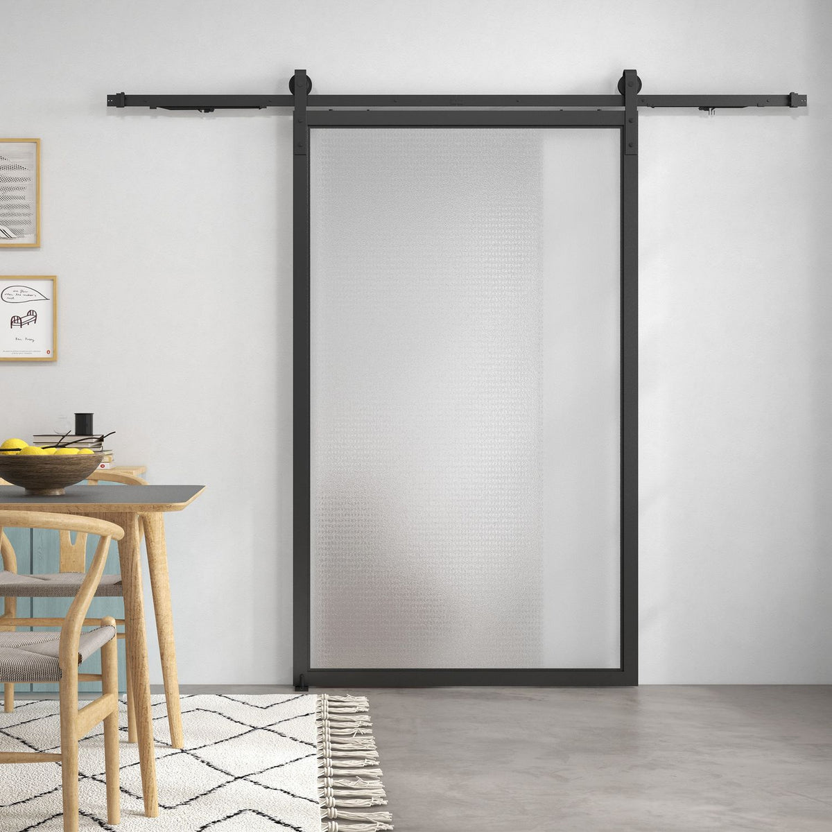 Sliding door fitting set, 244cm, with rails, rollers, anti-jump devices, door stop, floor guide, carbon steel, black