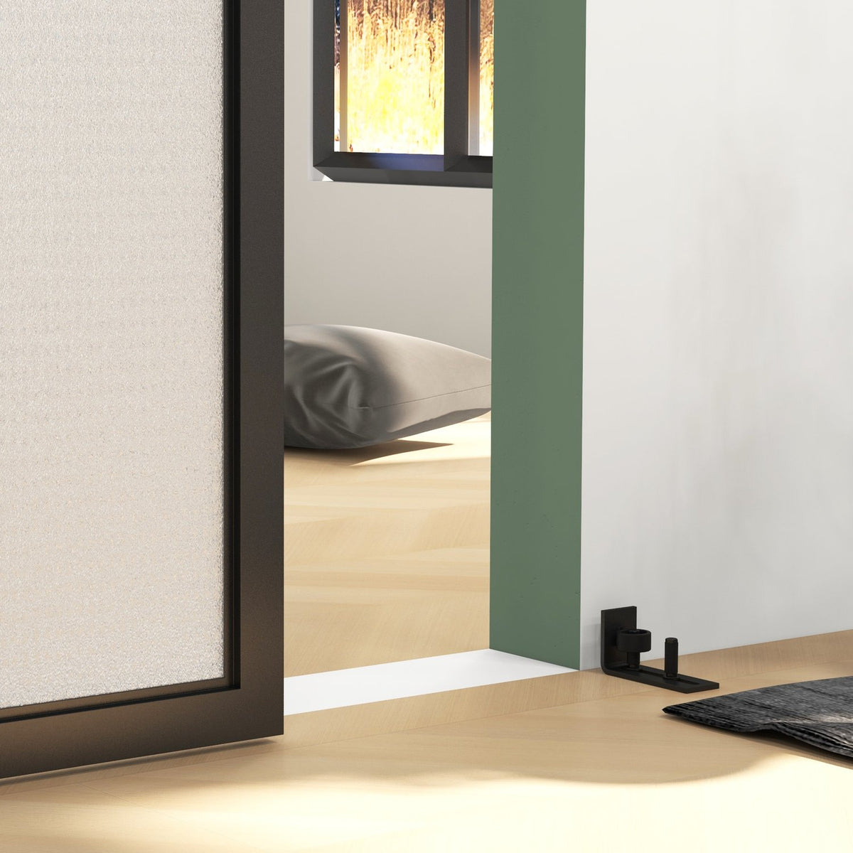 Sliding door fitting set, 244cm, with rails, rollers, anti-jump devices, door stop, floor guide, carbon steel, black