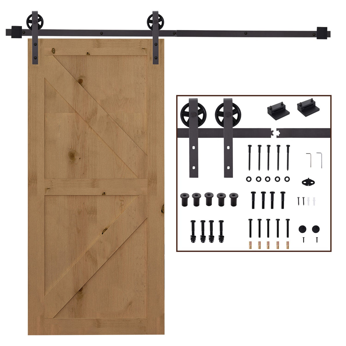 Sliding door fittings set 183 cm complete set with rails, rollers, rail stopper, base block, set of door screws, sliding door system made of carbon steel dark brown