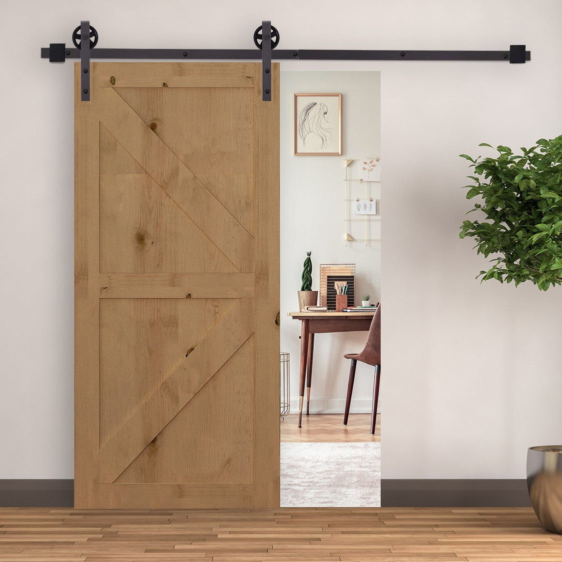 Sliding door fittings set 183 cm complete set with rails, rollers, rail stopper, base block, set of door screws, sliding door system made of carbon steel dark brown