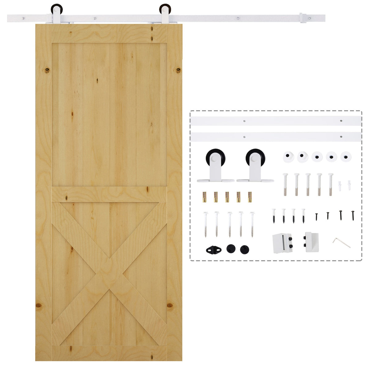 Sliding door fittings set 183 cm complete set with rails, rollers, rail stopper, base block, set of door screws, sliding door system made of carbon steel white