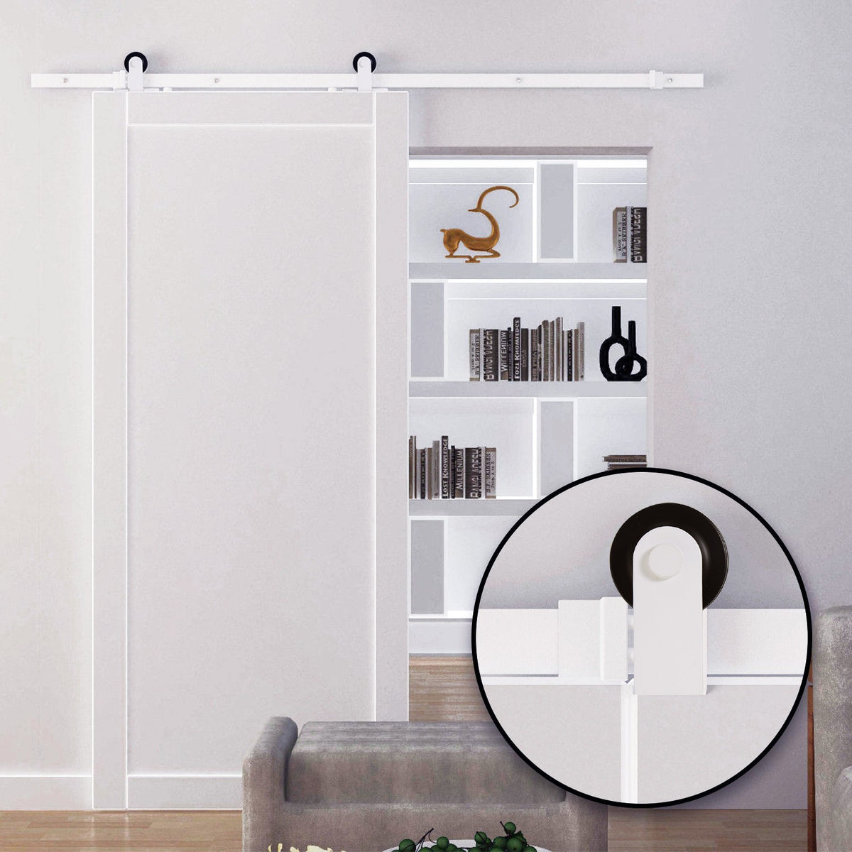 Sliding door fittings set 183 cm complete set with rails, rollers, rail stopper, base block, set of door screws, sliding door system made of carbon steel white