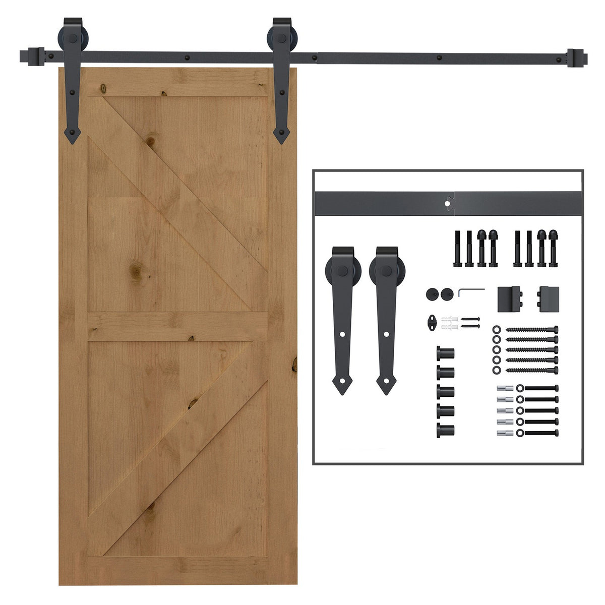Sliding door fittings set 200 cm complete set with rails, rollers, anti-jump devices, door stop, floor guide, sliding door system made of carbon steel brown