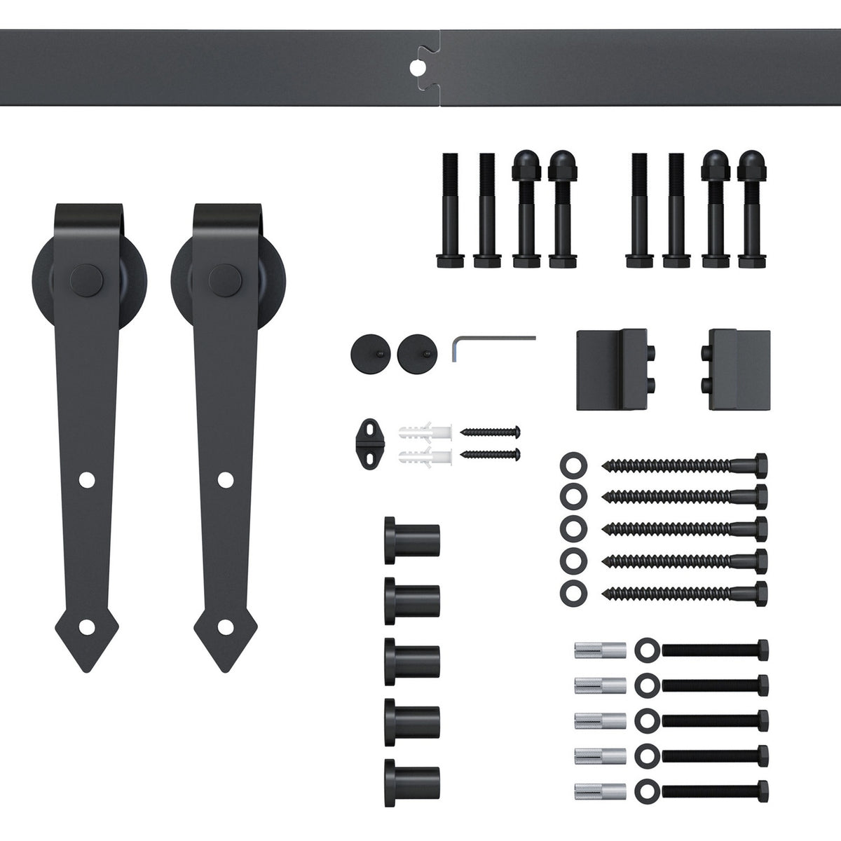 Sliding door fittings set 200 cm complete set with rails, rollers, anti-jump devices, door stop, floor guide, sliding door system made of carbon steel brown