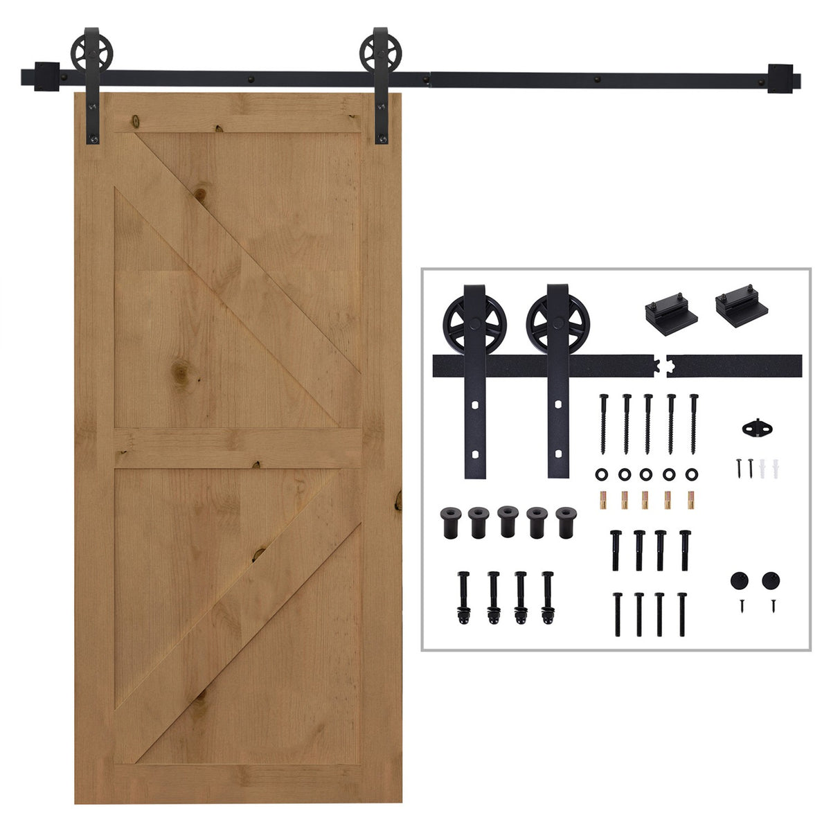 Sliding door fittings set 200 cm complete set with rails, rollers, rail stopper, floor block, set of door screws, sliding door system made of carbon steel black