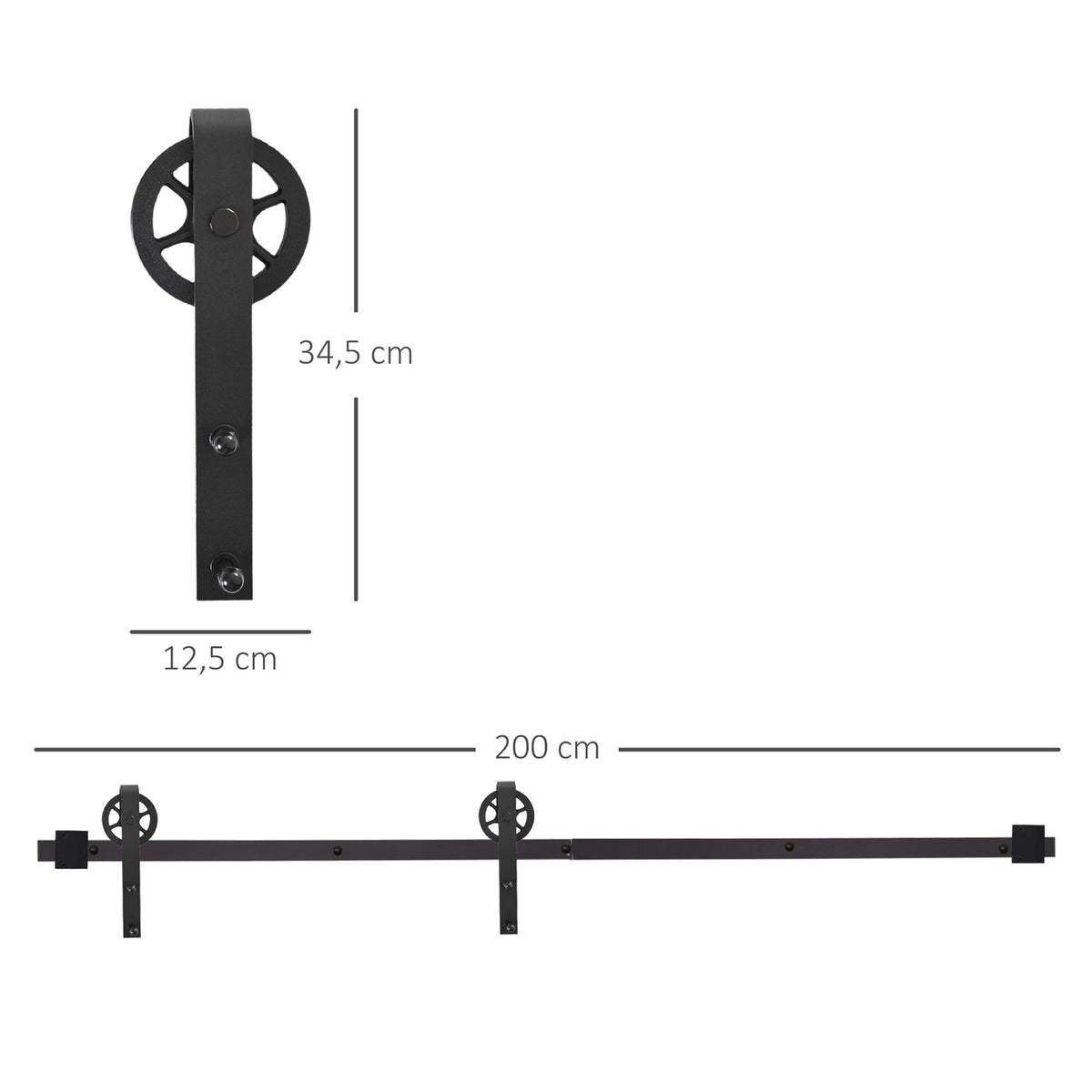 Sliding door fittings set 200 cm complete set with rails, rollers, rail stopper, floor block, set of door screws, sliding door system made of carbon steel black