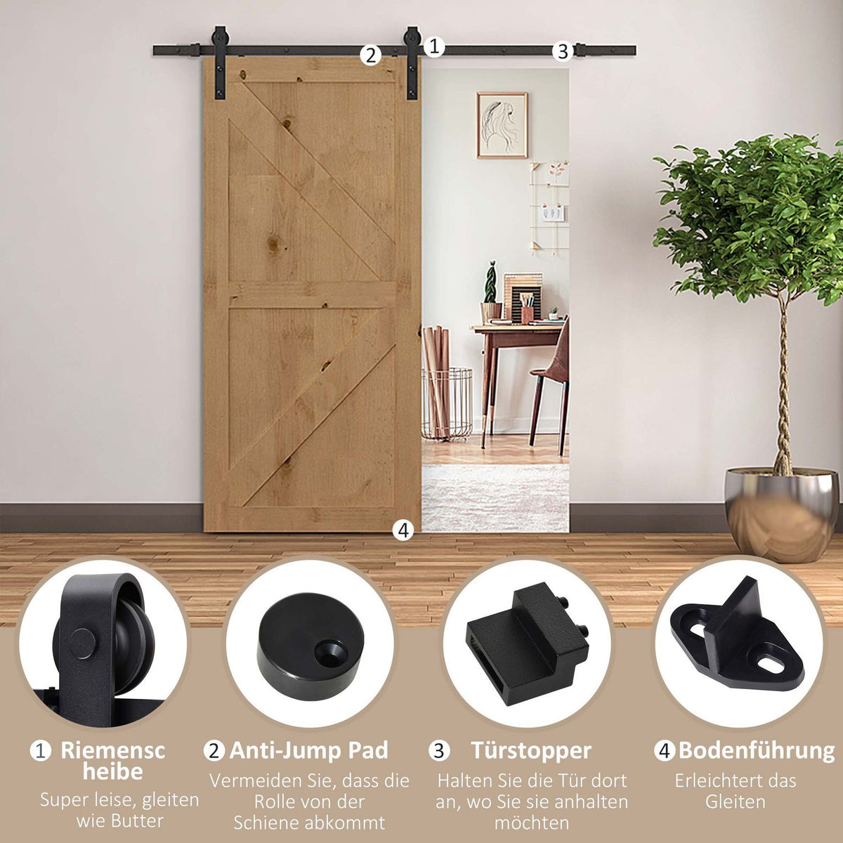 Sliding door fittings set 200 cm complete set with rails, rollers, rail stopper, floor block, set of door screws, sliding door system made of carbon steel black