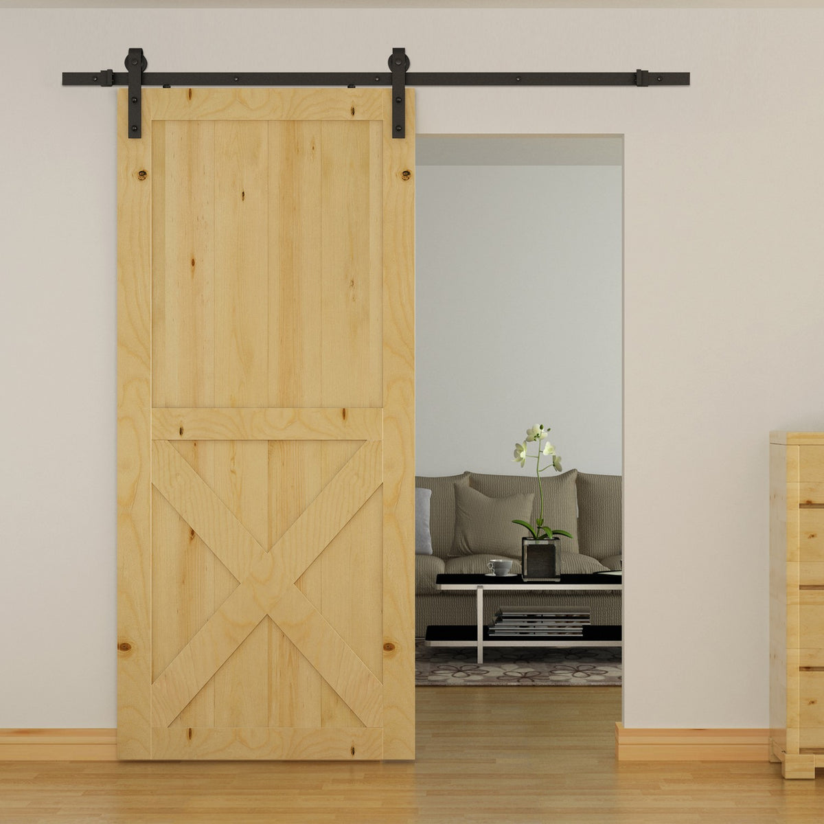Sliding door fittings set 200 cm complete set with rails, rollers, rail stoppers, set of door screws, sliding door system made of carbon steel black