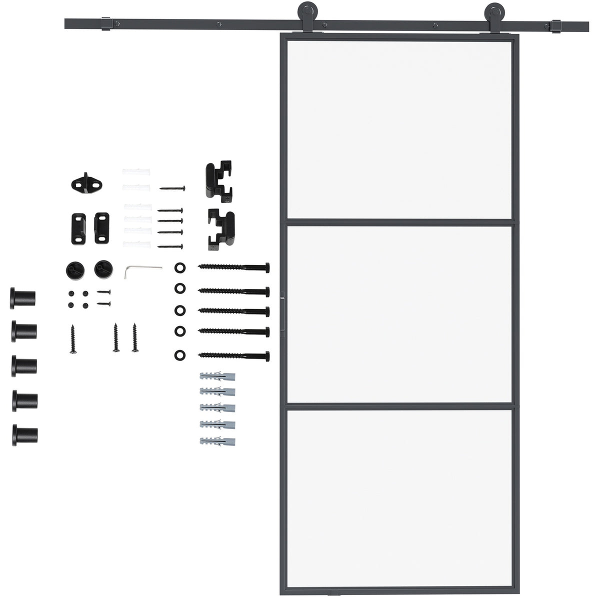 Sliding door kit, carbon steel, installation kit without door, space-saving, black