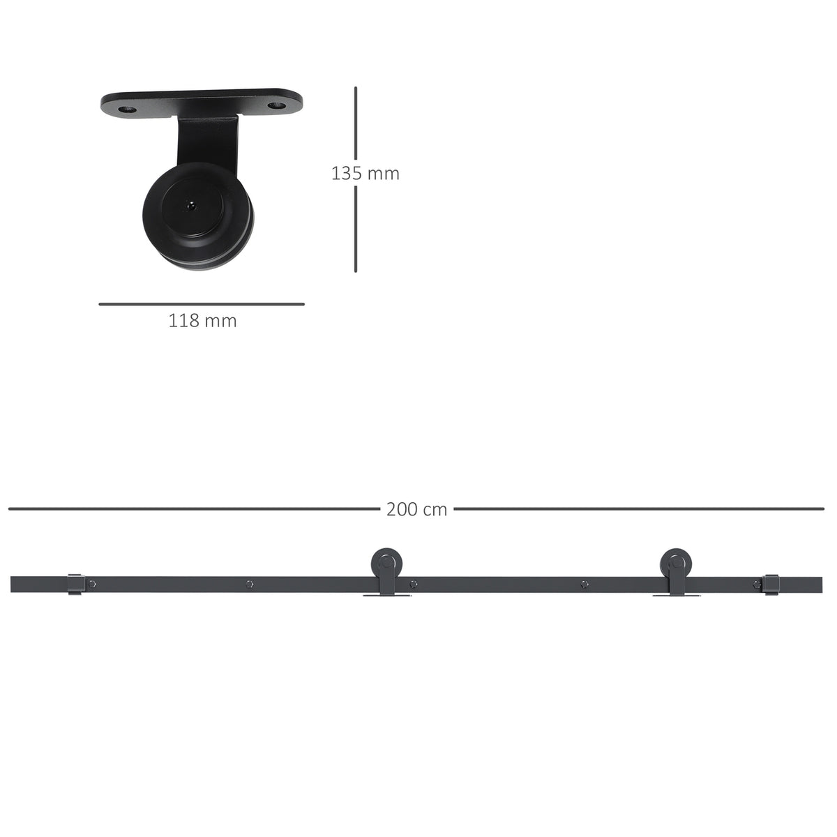 Sliding door kit, carbon steel, installation kit without door, space-saving, black