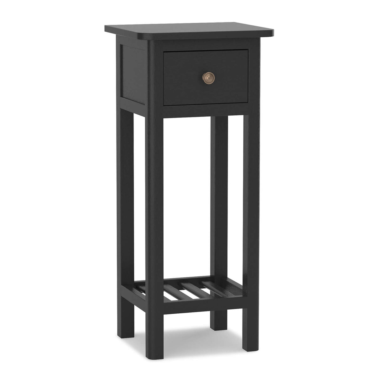 Slim 2-Tier Nightstand With Drawer and Shelf, Black
