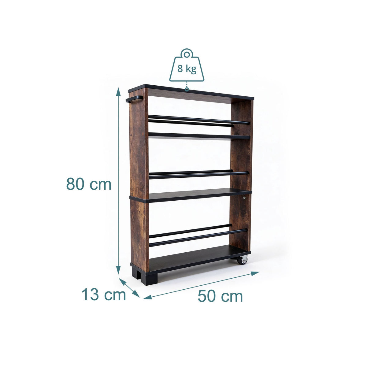 Slim 3-Tier Wood-Effect Trolley with Handle