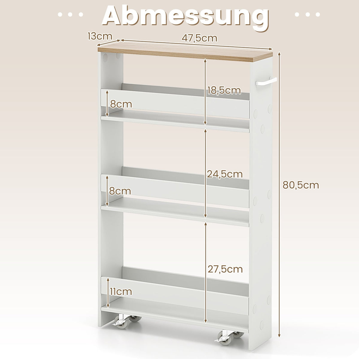 Slim 4-Tier Rolling Storage Cart with Open Shelves