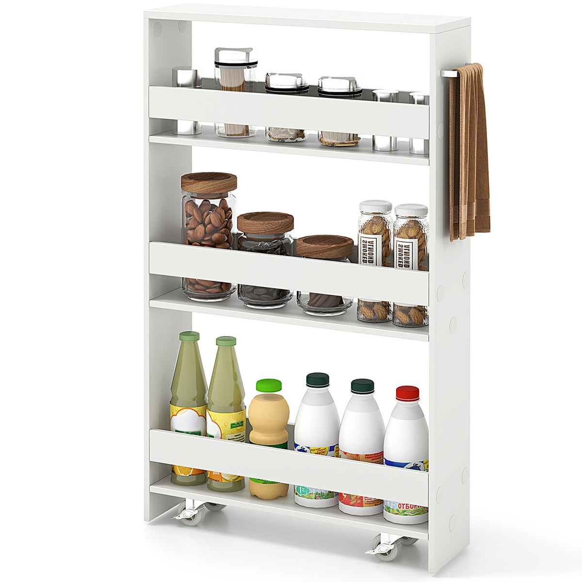 Slim 4-Tier Rolling Storage Cart with Open Shelves, White