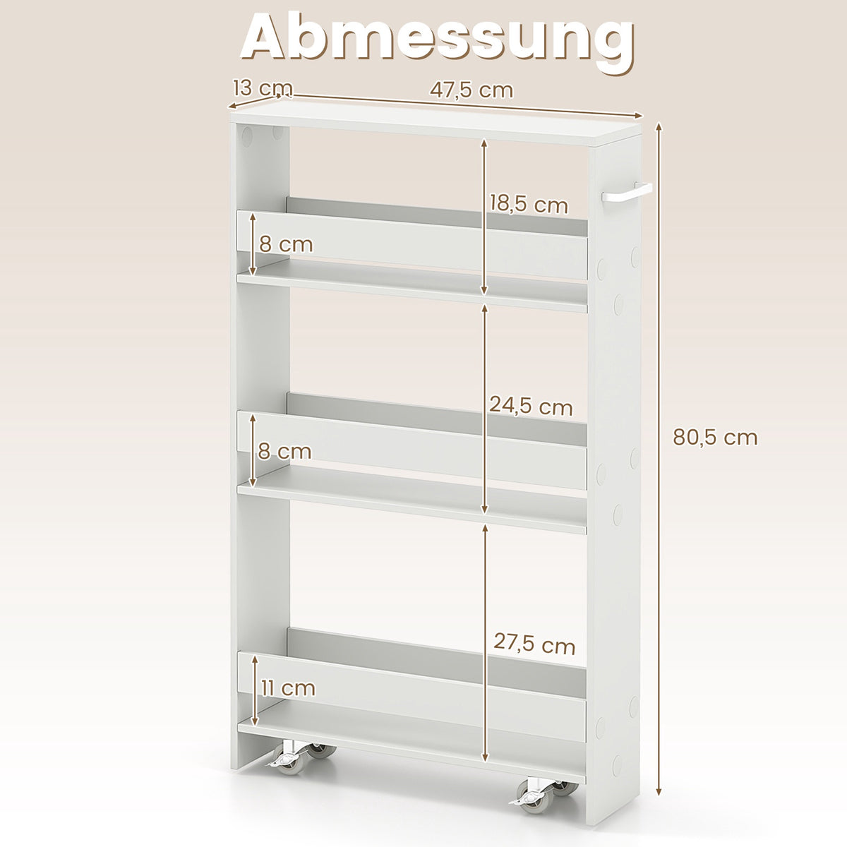 Slim 4-Tier Rolling Storage Cart with Open Shelves, White