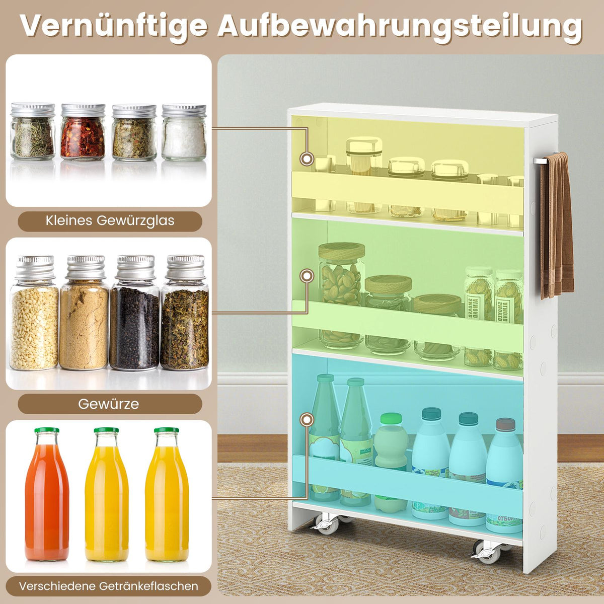 Slim 4-Tier Rolling Storage Cart with Open Shelves, White