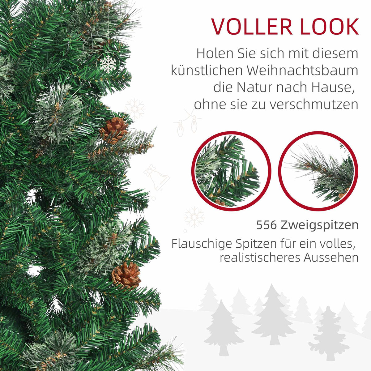 Slim Artificial Christmas Tree, Green, 195 cm, Indoor Use