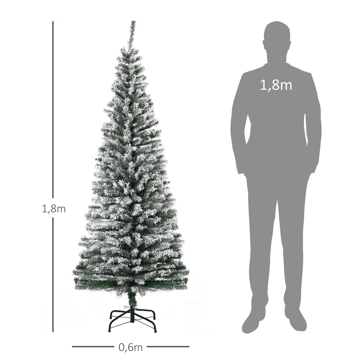 Slim Artificial Christmas Tree with Snow, 180 cm, Green