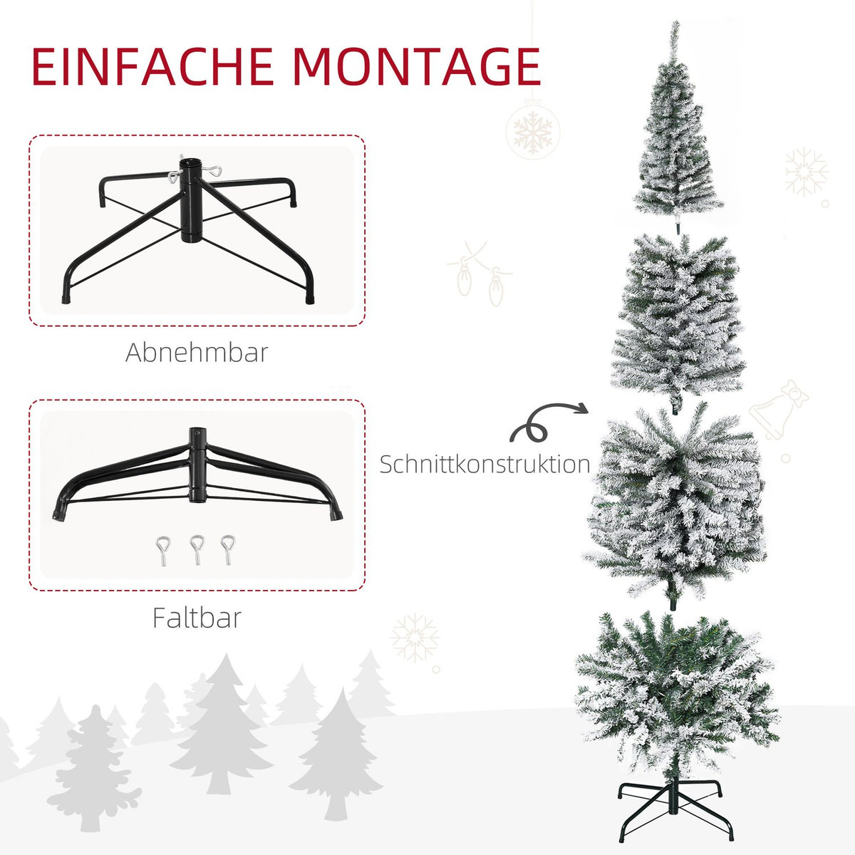 Slim Artificial Christmas Tree with Snowy Coating, 225 cm