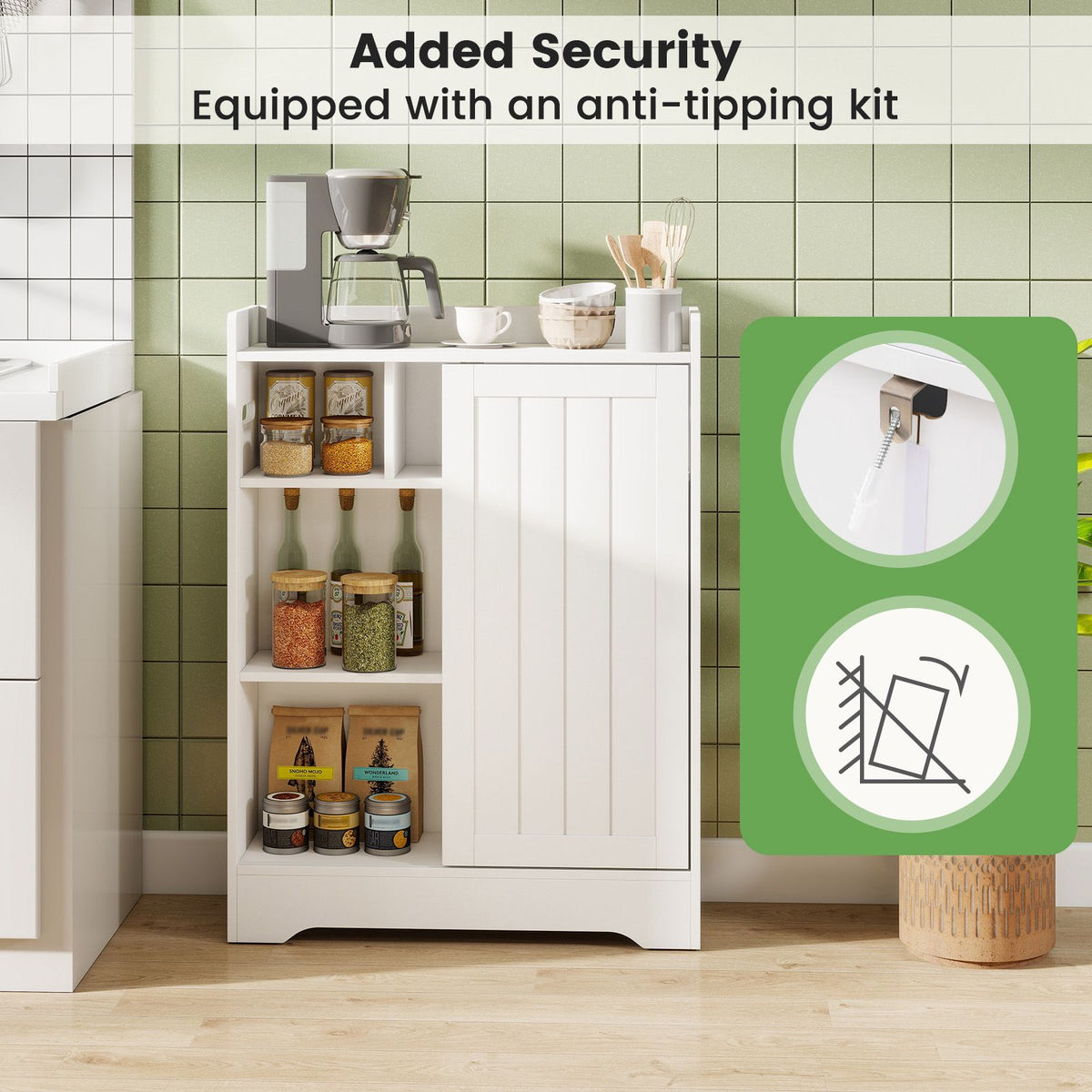 Slim Bathroom Floor Cabinet With Sliding Doors, Toilet Paper Holders