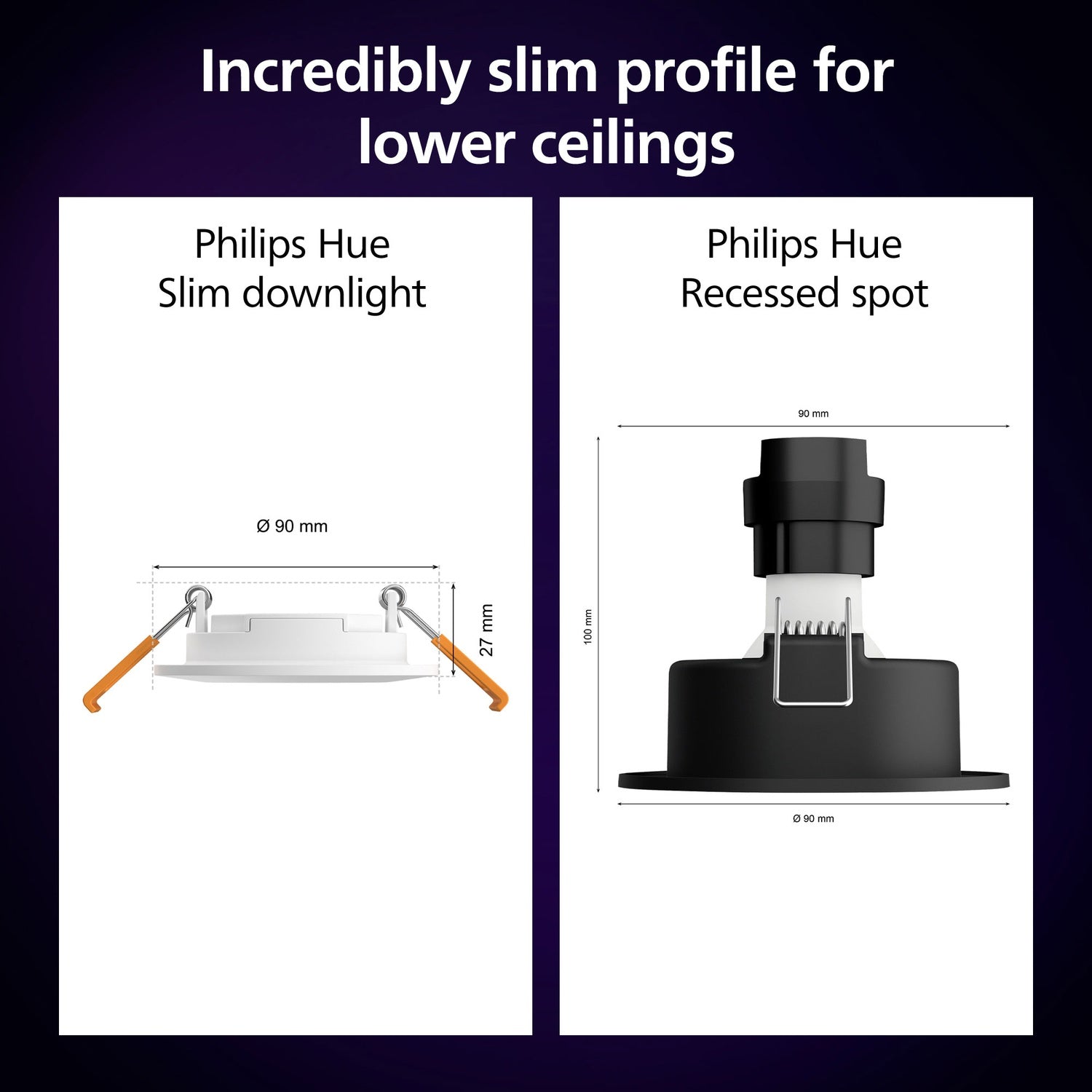 Slim Downlight S 90mm White and Color Ambiance White 3-pack