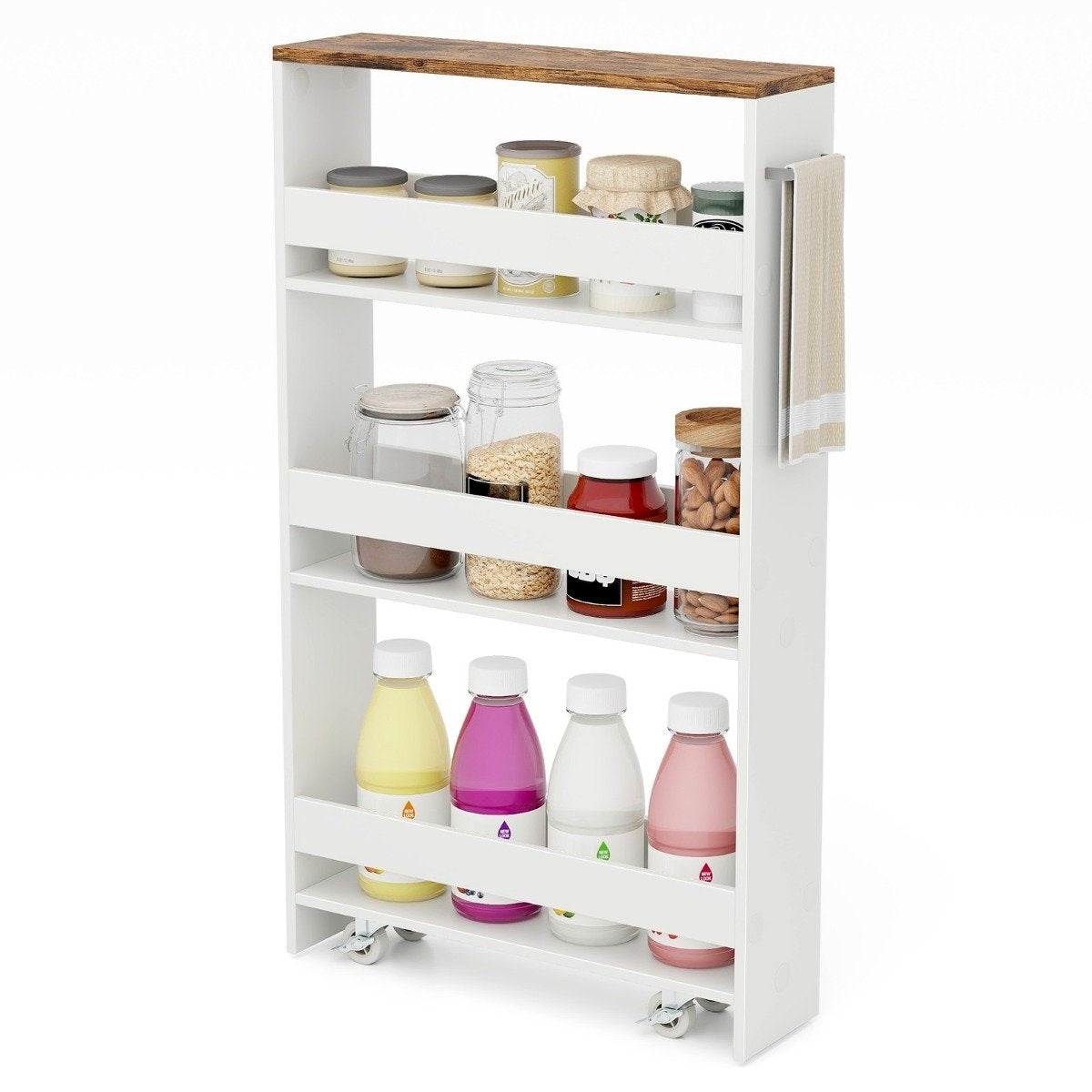 Slim Kitchen Trolley, 4-Tier Rolling Storage Cart, White