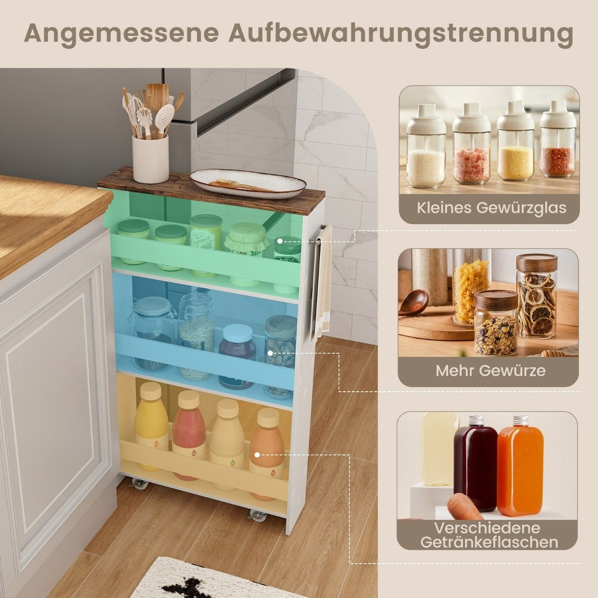 Slim Kitchen Trolley, 4-Tier Rolling Storage Cart, White