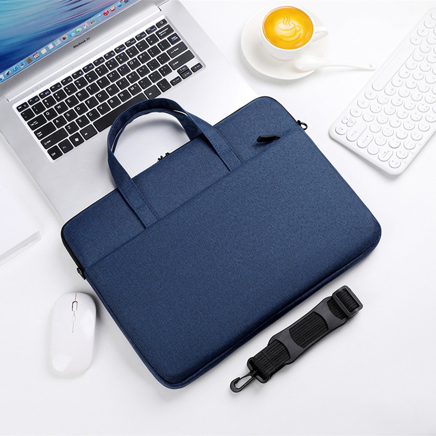 Slim Laptop Bag 15.6" Blue with Handle and Strap