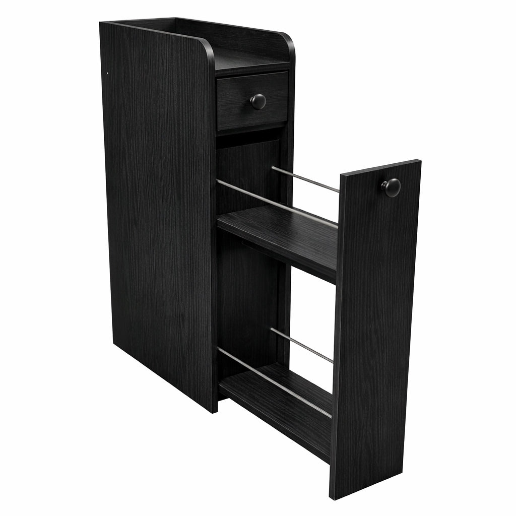 Slim Rolling Bathroom Cabinet with Open Shelf & 2 Drawers