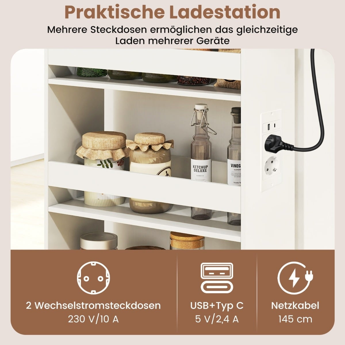 Slim Rolling Storage Cart – 4-Tier, 20 cm, White/Natural