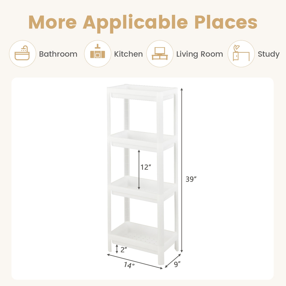 Slim Storage Cart, 2-Pack 4-Tier, Drainage Holes, White
