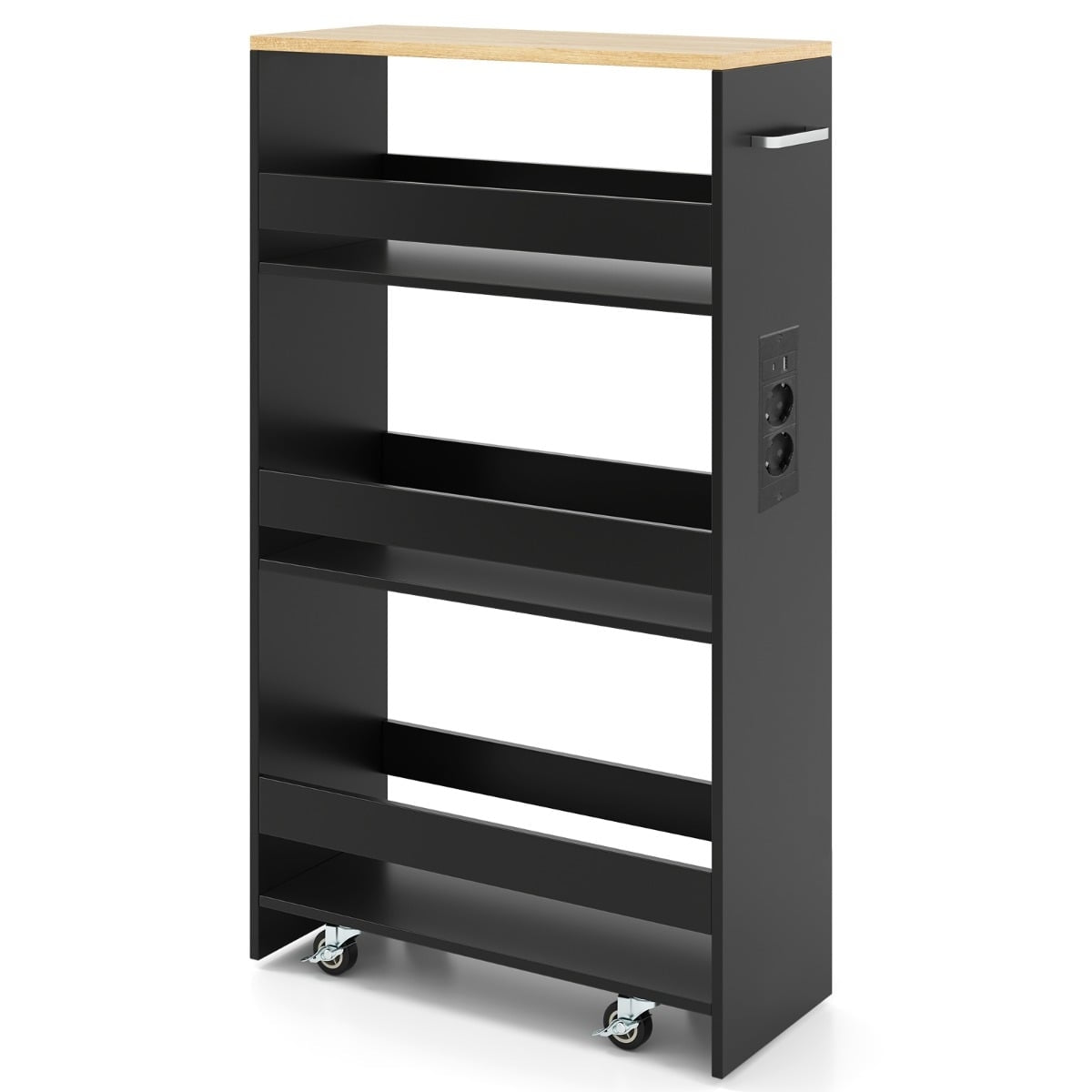 Slim Storage Cart with Charging Station – 4-Tier, Black