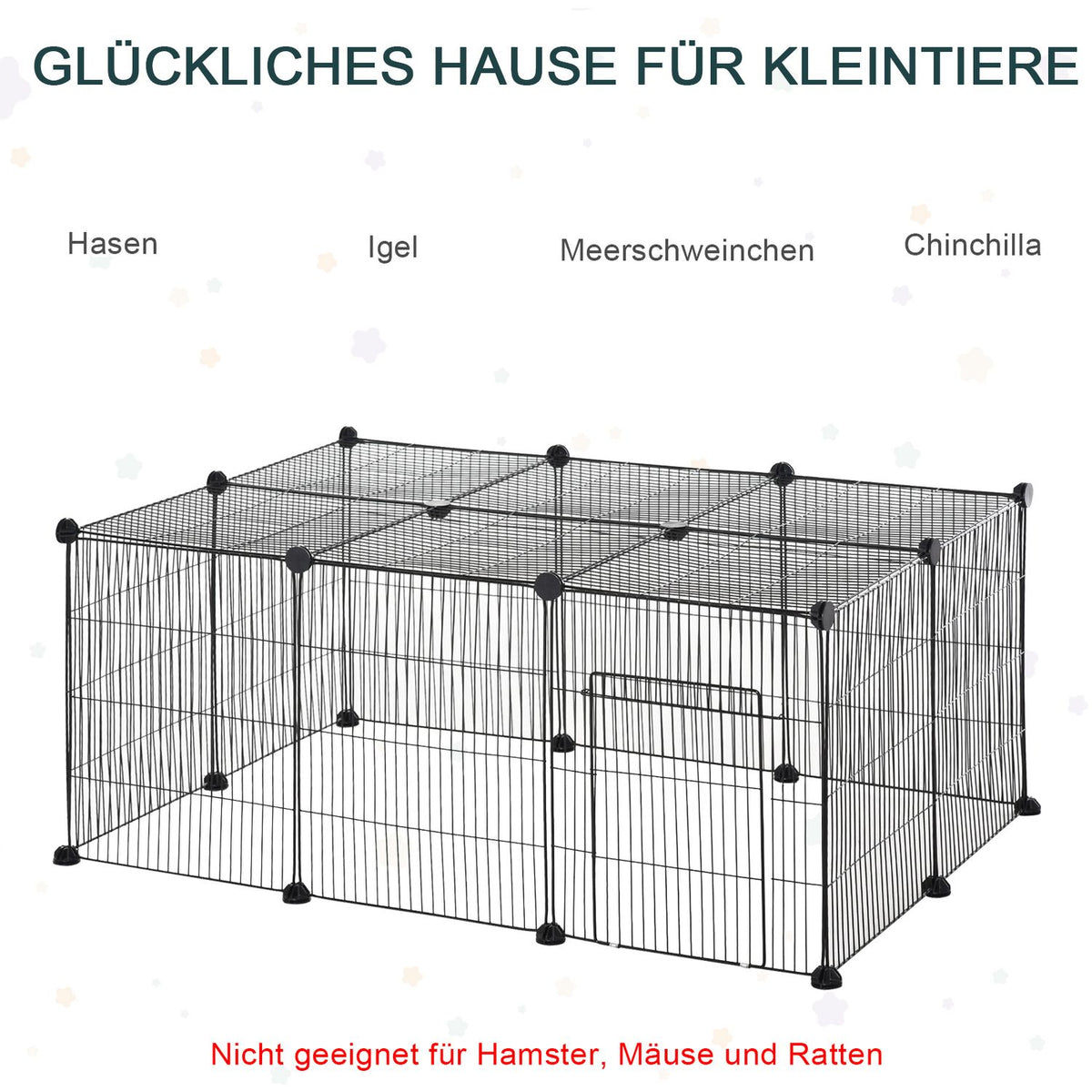 Small Animal Cage Diy Outdoor Enclosure With Non-Slip Mat & Multi-Angle Connections, Metal, Black, 105X70X45Cm