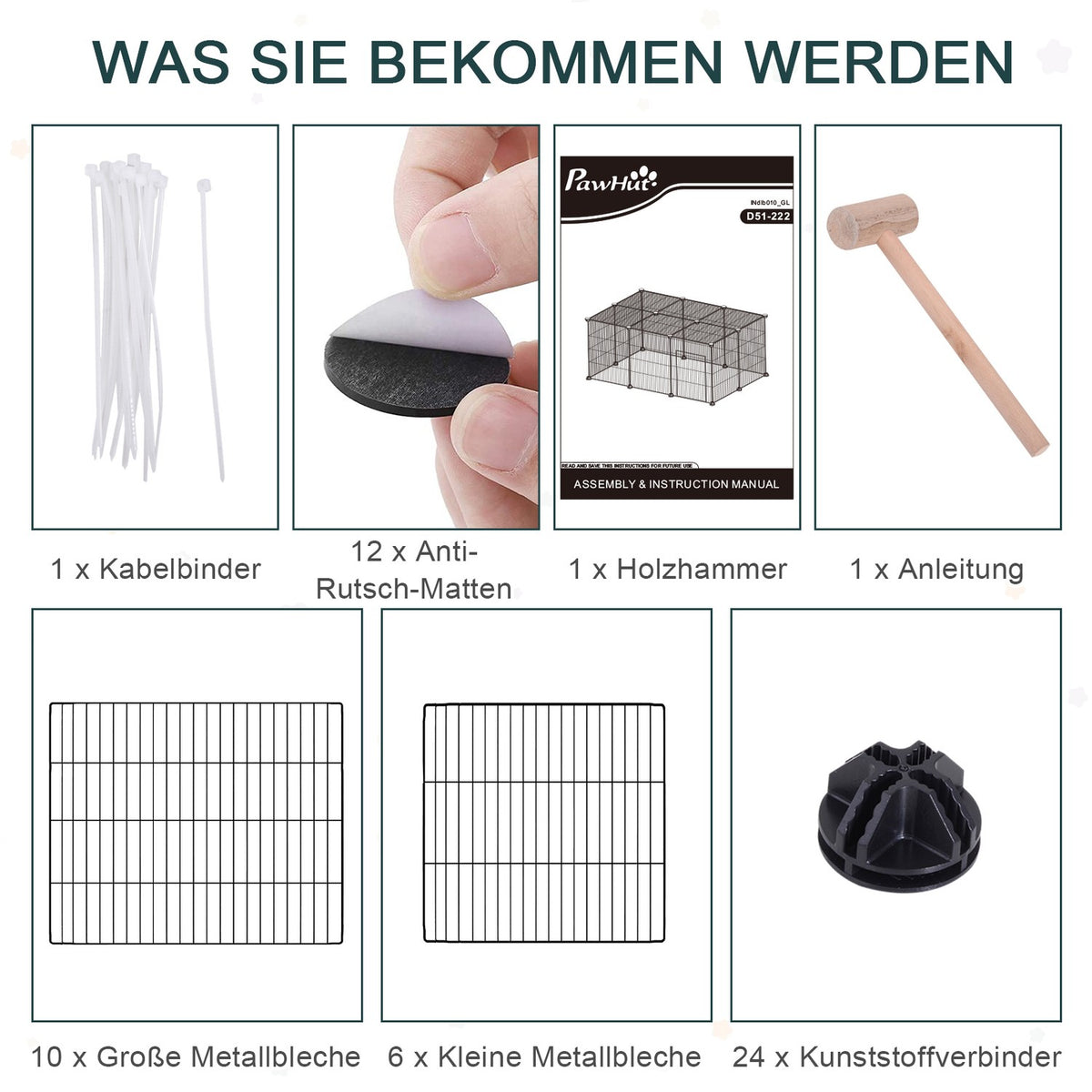 Small Animal Cage Diy Outdoor Enclosure With Non-Slip Mat & Multi-Angle Connections, Metal, Black, 105X70X45Cm
