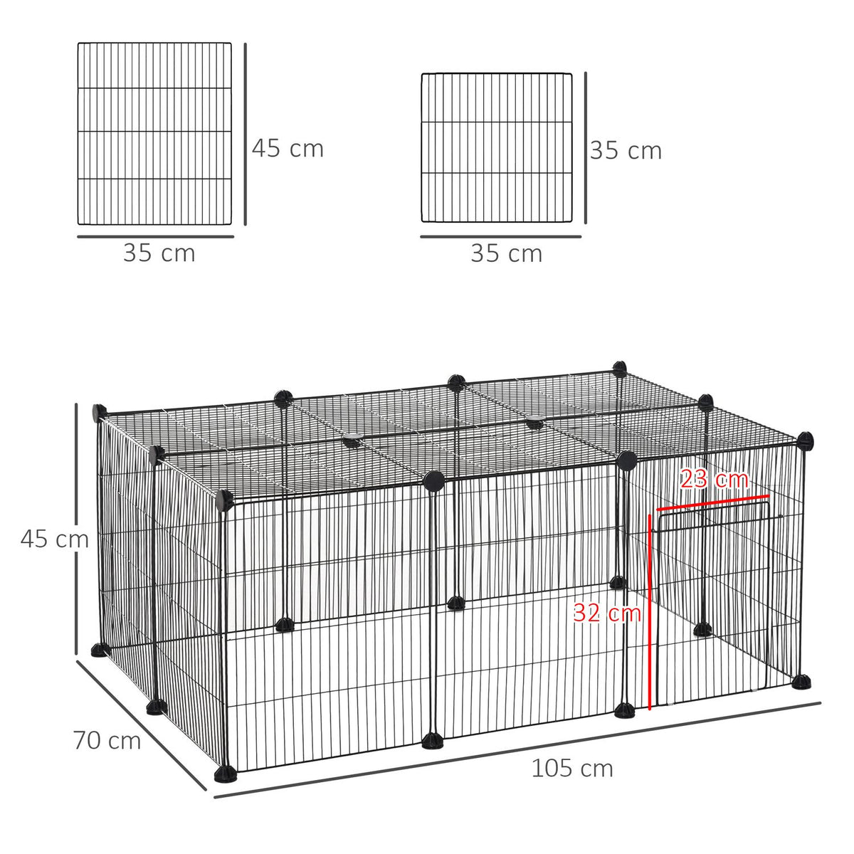 Small Animal Cage Diy Outdoor Enclosure With Non-Slip Mat & Multi-Angle Connections, Metal, Black, 105X70X45Cm