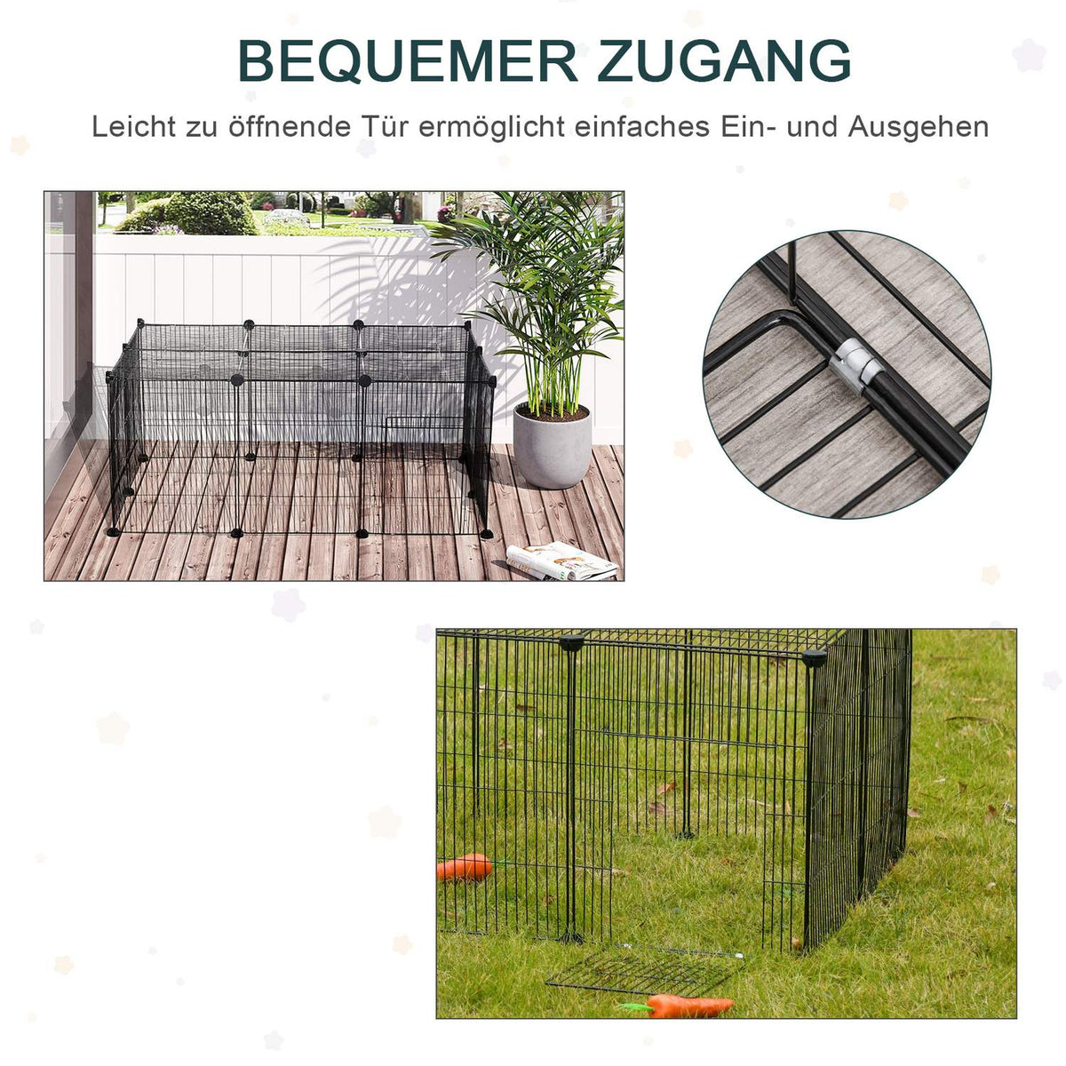 Small Animal Cage Diy Outdoor Enclosure With Non-Slip Mat & Multi-Angle Connections, Metal, Black, 105X70X45Cm